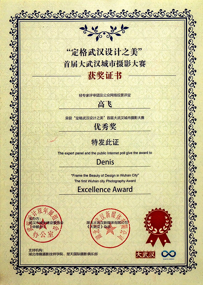 Декабрь 2017. Excellence Award в фотоконкурсе «В кадре дизайнерские красоты Уханя»